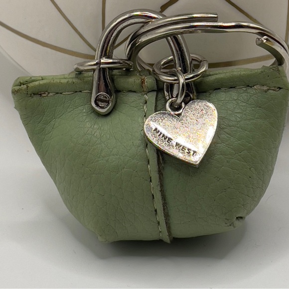 Nine West Accessories - Vintage Nine West Mini Leather Purse Bag Charm Keychain Sage Green Heart Tag Y2K